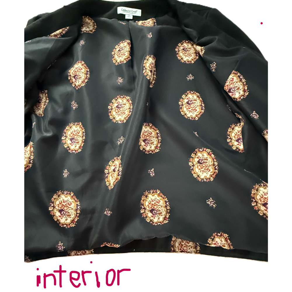 Coldwater Creek Blazer Size L Open Front Jacket Black Patchwork Boho Cardigan - Picture 8 of 12